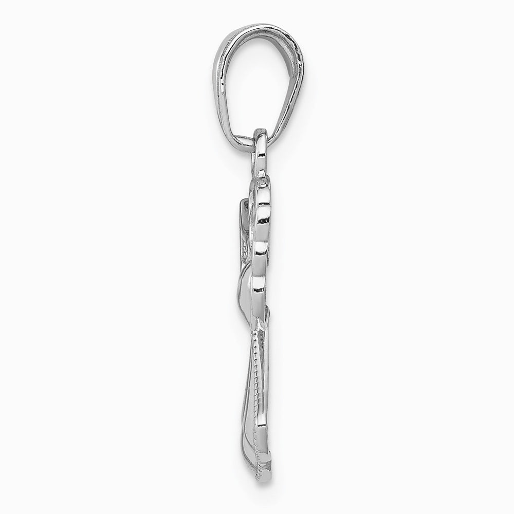 14K White Gold Polished/Textured Guardian Angel Heart Pendant - Product Photo