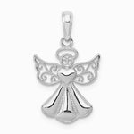 14K White Gold Polished/Textured Guardian Angel Heart Pendant - Product Photo