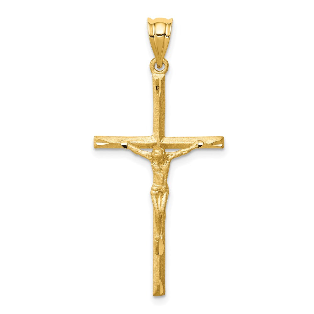 14K Brushed & Diamond-cut Crucifix Cross Pendant - Product Photo