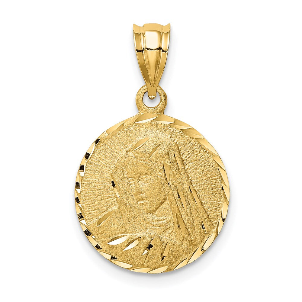 14K Brushed Diamond-Cut Virgin Mary Pendant - Product Photo