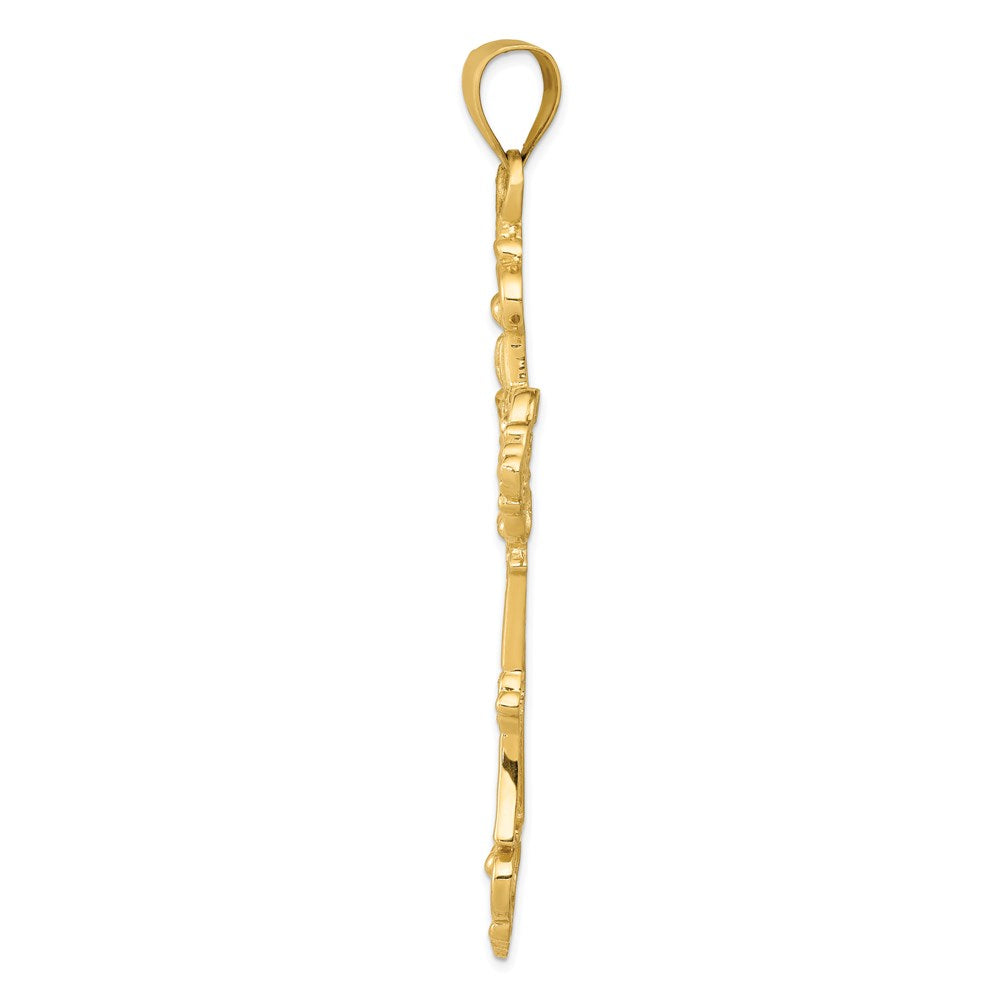 14K Yellow Gold Fleur De Lis Large Cross Pendant - Product Photo