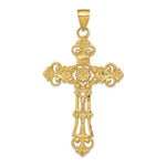 14K Yellow Gold Fleur De Lis Large Cross Pendant - Product Photo