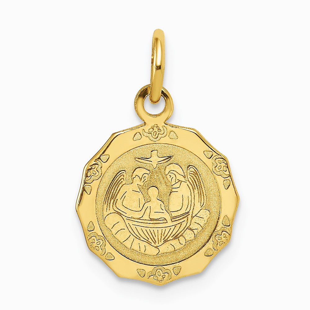 10K / 14K Yellow Gold Baptism Spanish Recuerdo Del Bautismo on Back Charm - Product Photo