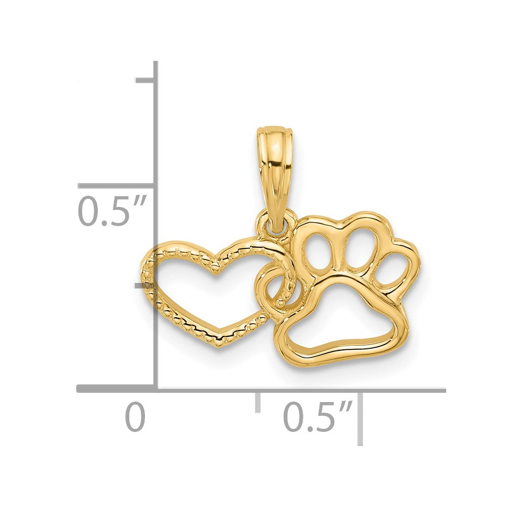 14K Polished Fancy Heart and Paw Charm - Product Photo