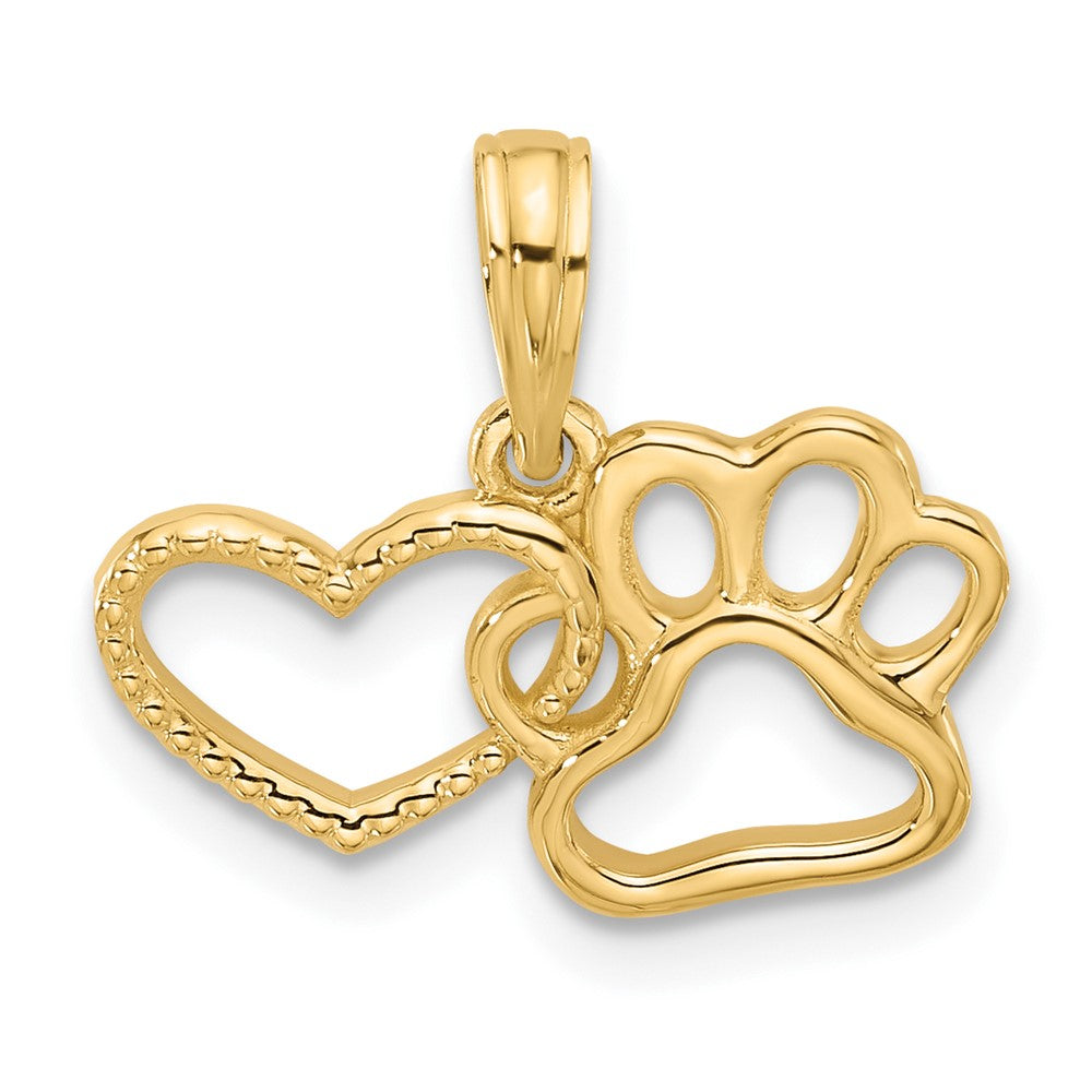 14K Polished Fancy Heart and Paw Charm - Product Photo