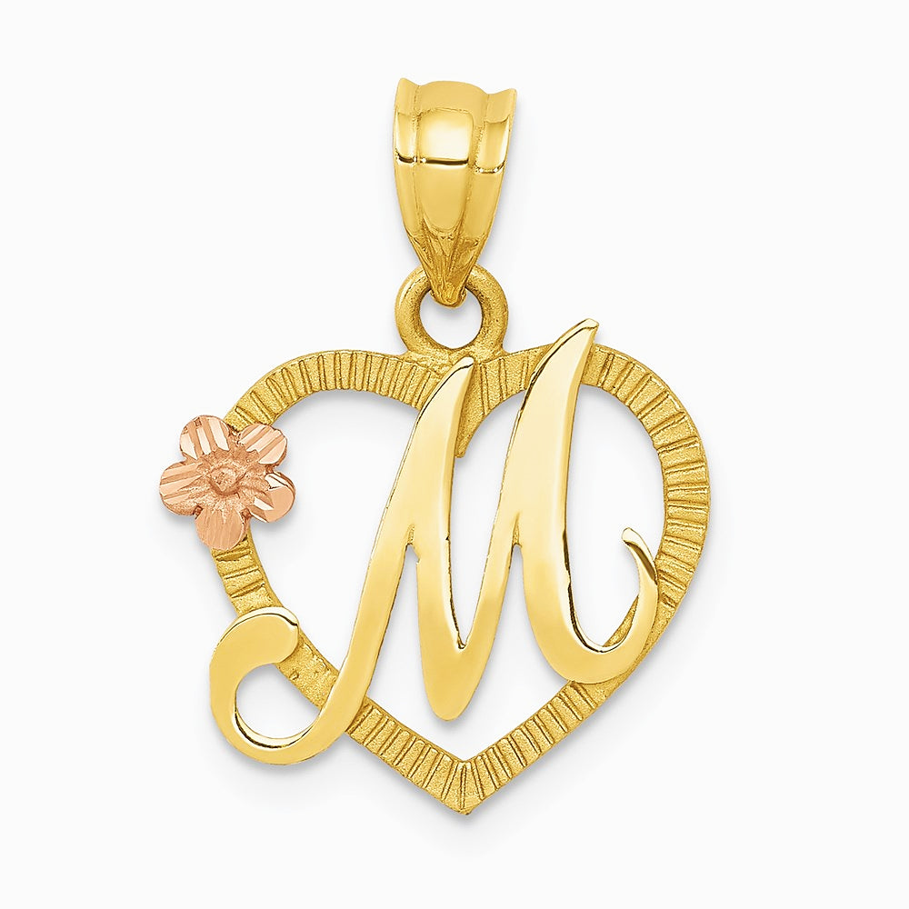 14K Two-Tone Heart Letter M Initial Pendant