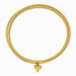 14K Yellow Gold w/ Dangle Heart Slip-on Set of 7 Textured Bangles - Product Photo