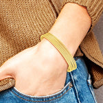 14K Yellow Gold w/ Dangle Heart Slip-on Set of 7 Textured Bangles - Product Photo