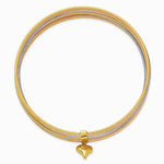 14K Tri-Color w/ Dangle Heart Tri-color Set of 7 Textured Slip-on Bangles - Product Photo