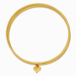 14K Yellow Gold Oversized w/ Dangle Heart Set of 7 Slip-on Textured Bangles - Product Photo