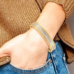 14K Tri-Color w/ Dangle Heart Tri-color Oversized Set of 7 Txtrd Slip-on Bangles - Product Photo