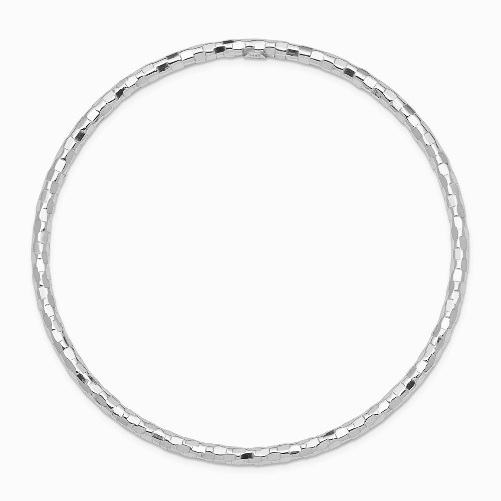 14K White Gold Textured Slip-on Bangle Bracelet - Product Photo