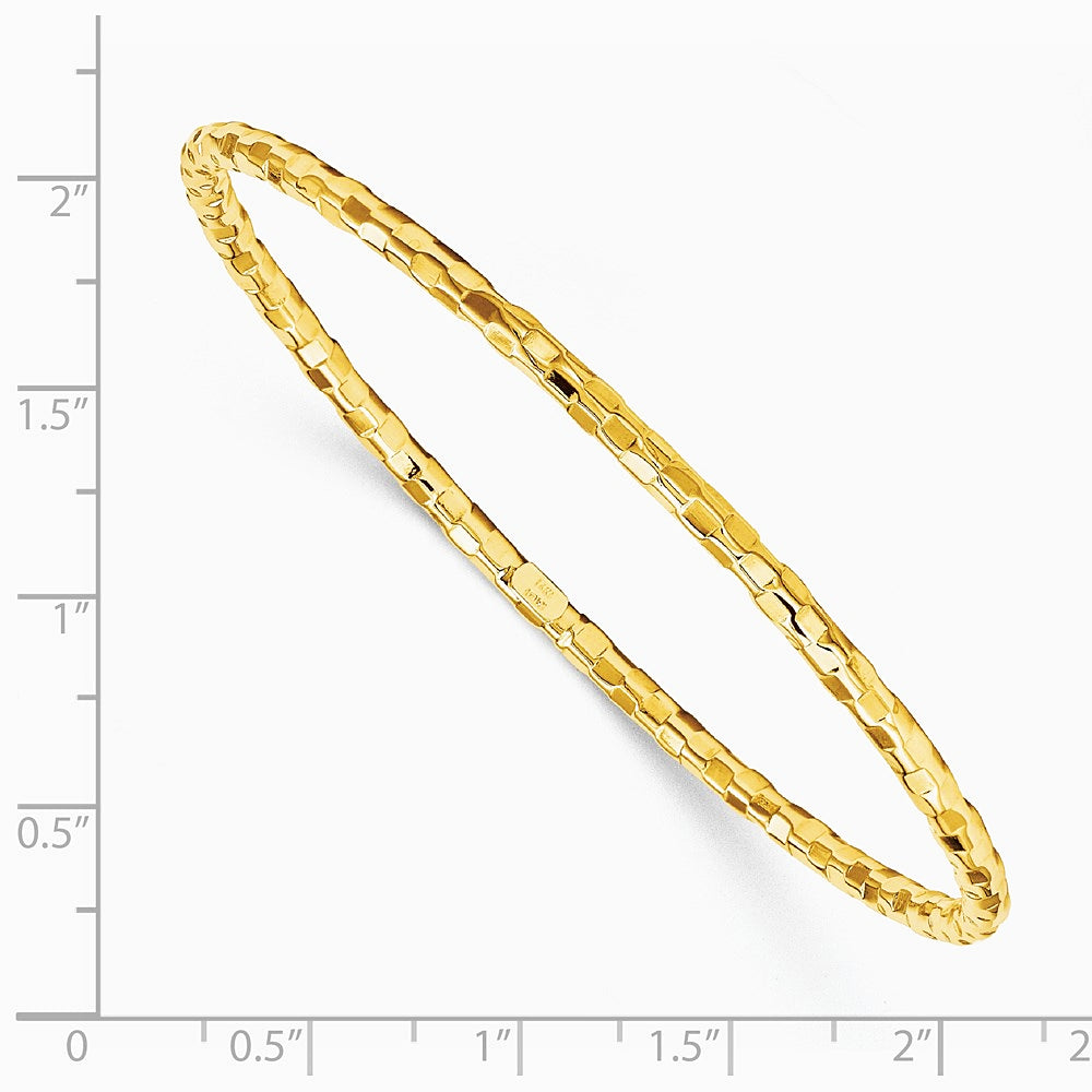 14K Yellow Gold Polished Textured Slip-on Bangle Bracelet - Product Photo