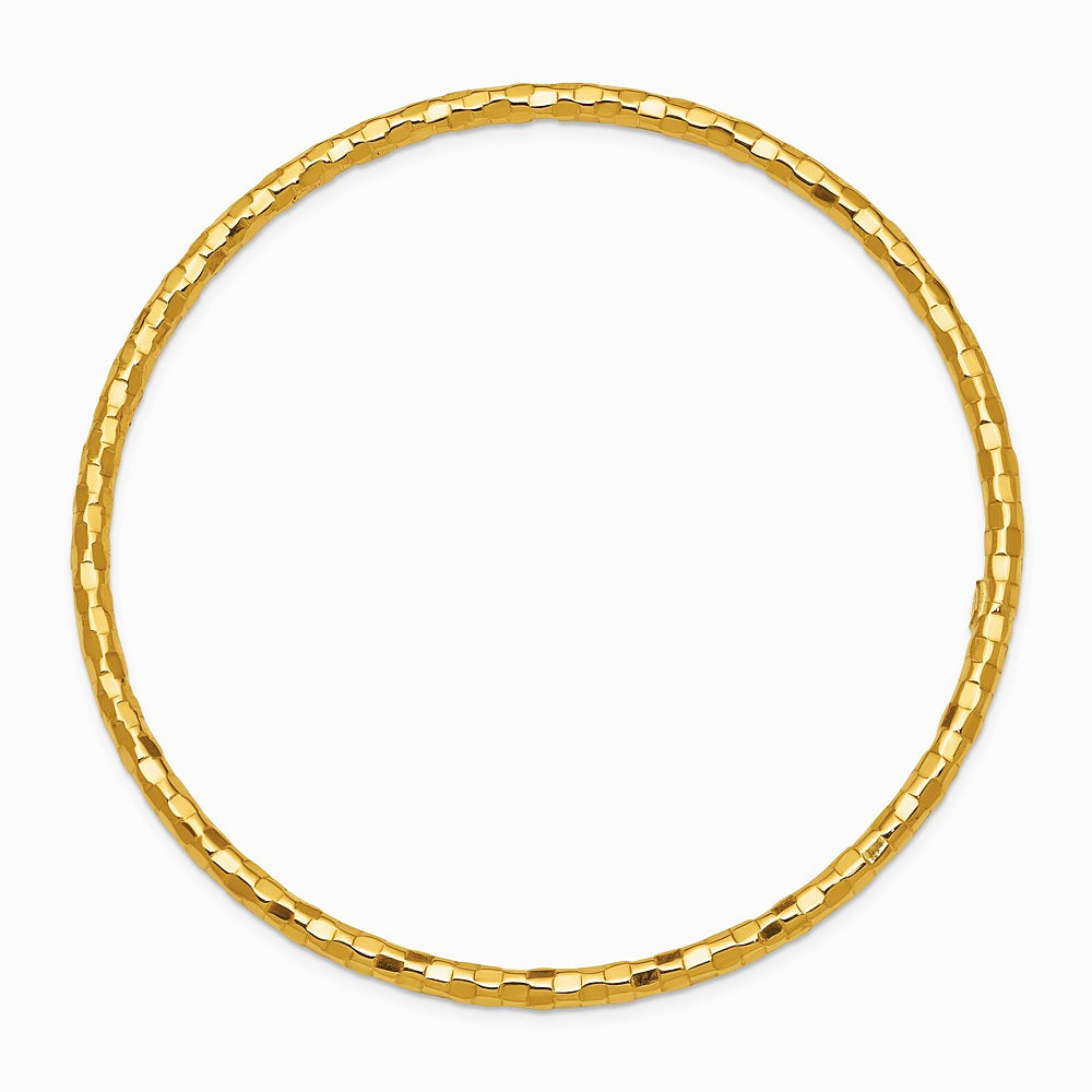 14K Yellow Gold Polished Textured Slip-on Bangle Bracelet - Product Photo