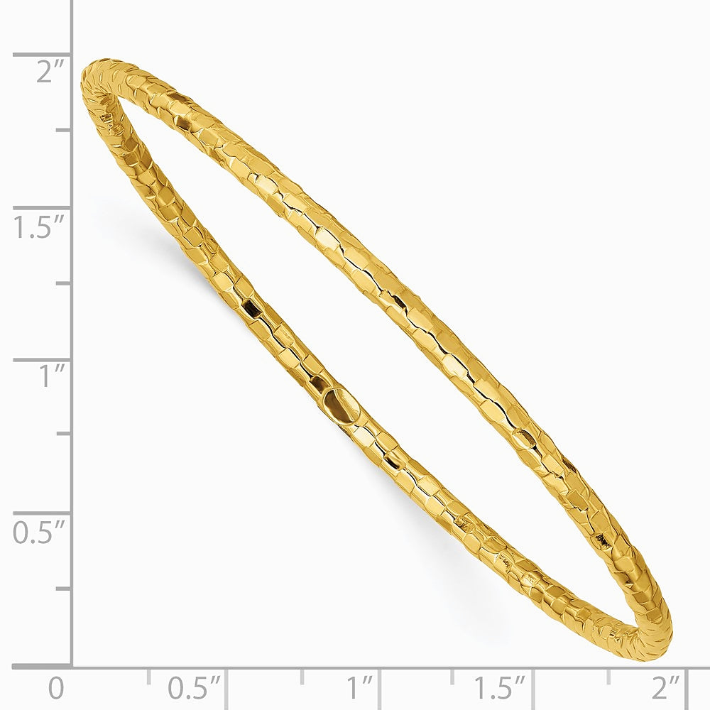 14K Yellow Gold Polished Textured Slip-on Bangle Bracelet - Product Photo