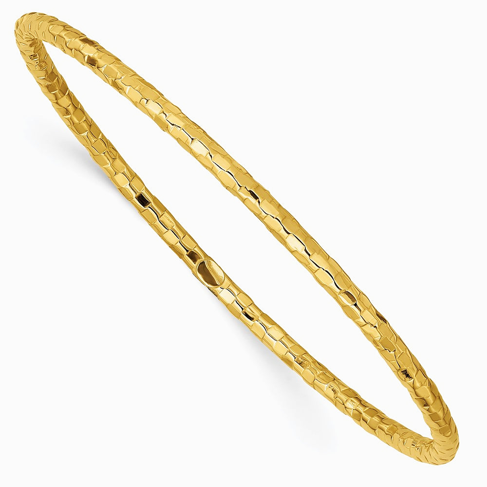14K Yellow Gold Polished Textured Slip-on Bangle Bracelet