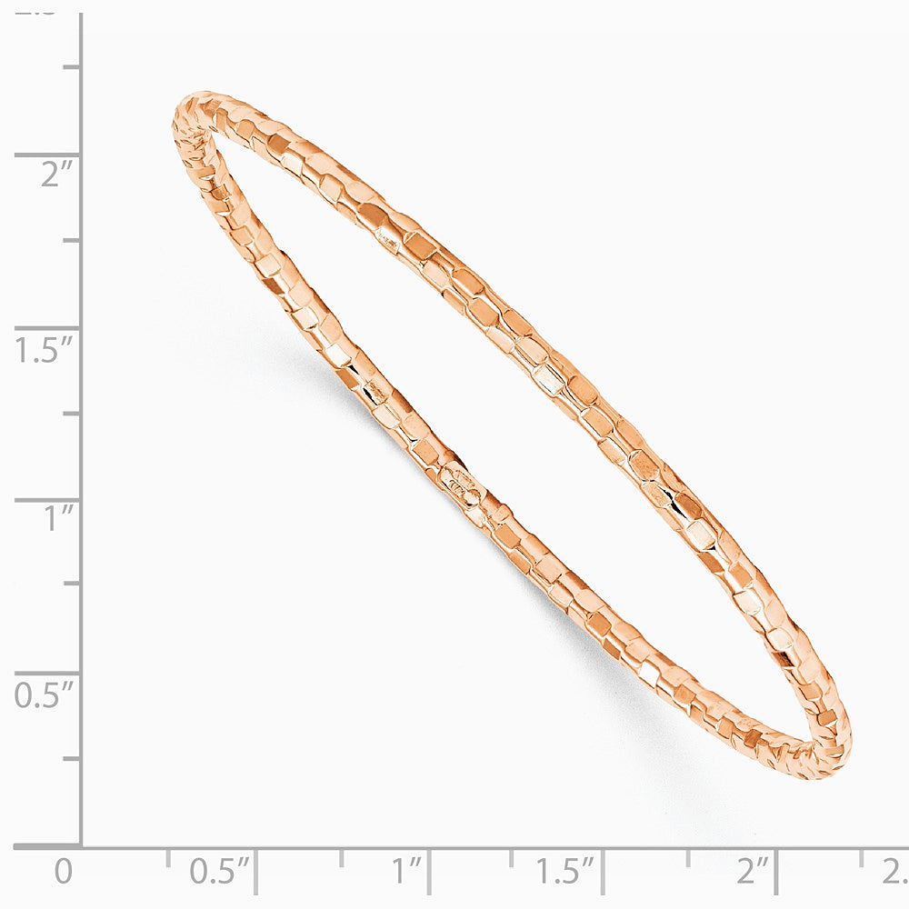 14K Rose Gold Polished Textured Slip-on Bangle Bracelet - Product Photo