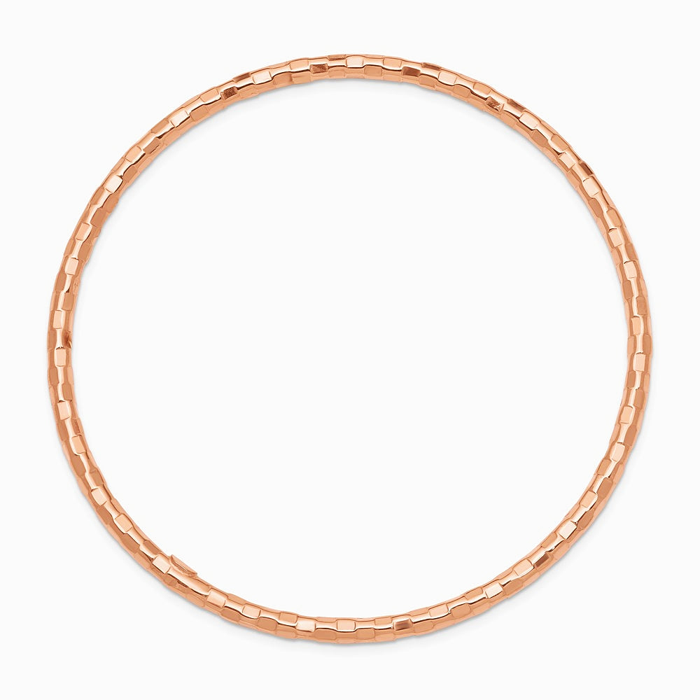 14K Rose Gold Polished Textured Slip-on Bangle Bracelet - Product Photo