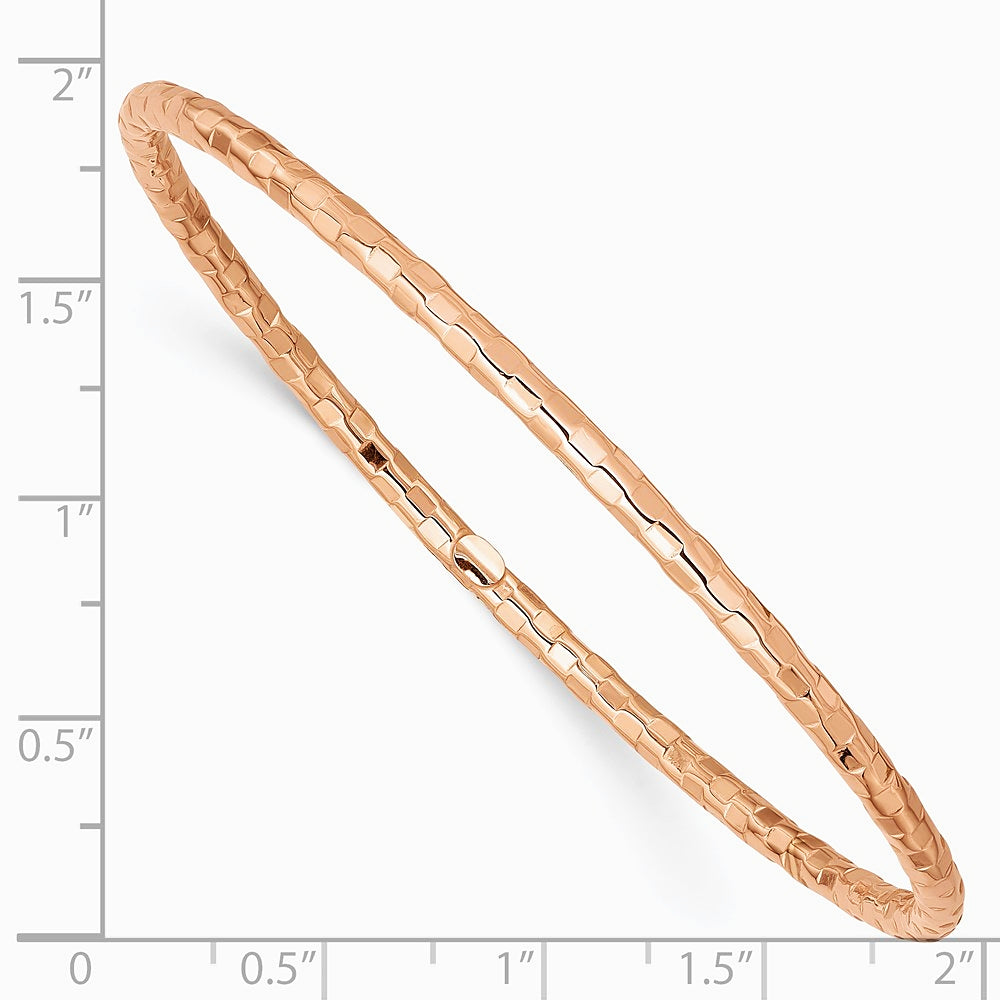 14K Rose Gold Polished Textured Slip-on Bangle Bracelet - Product Photo