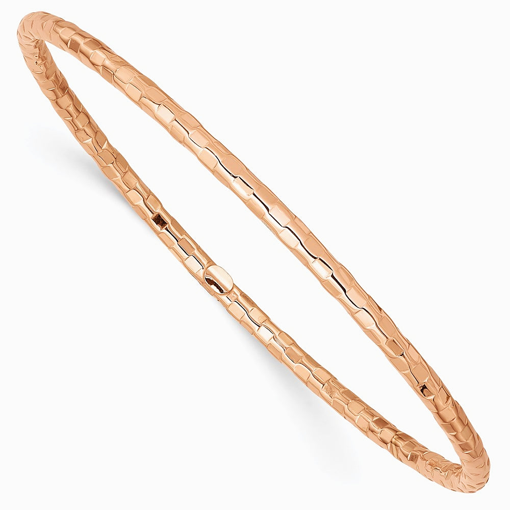 14K Rose Gold Polished Textured Slip-on Bangle Bracelet - Product Photo