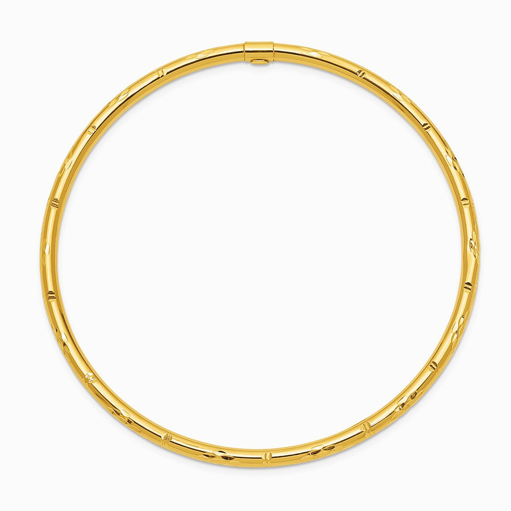 14K Yellow Gold Polished Diamond-cut Slip-on Bangle - Product Photo