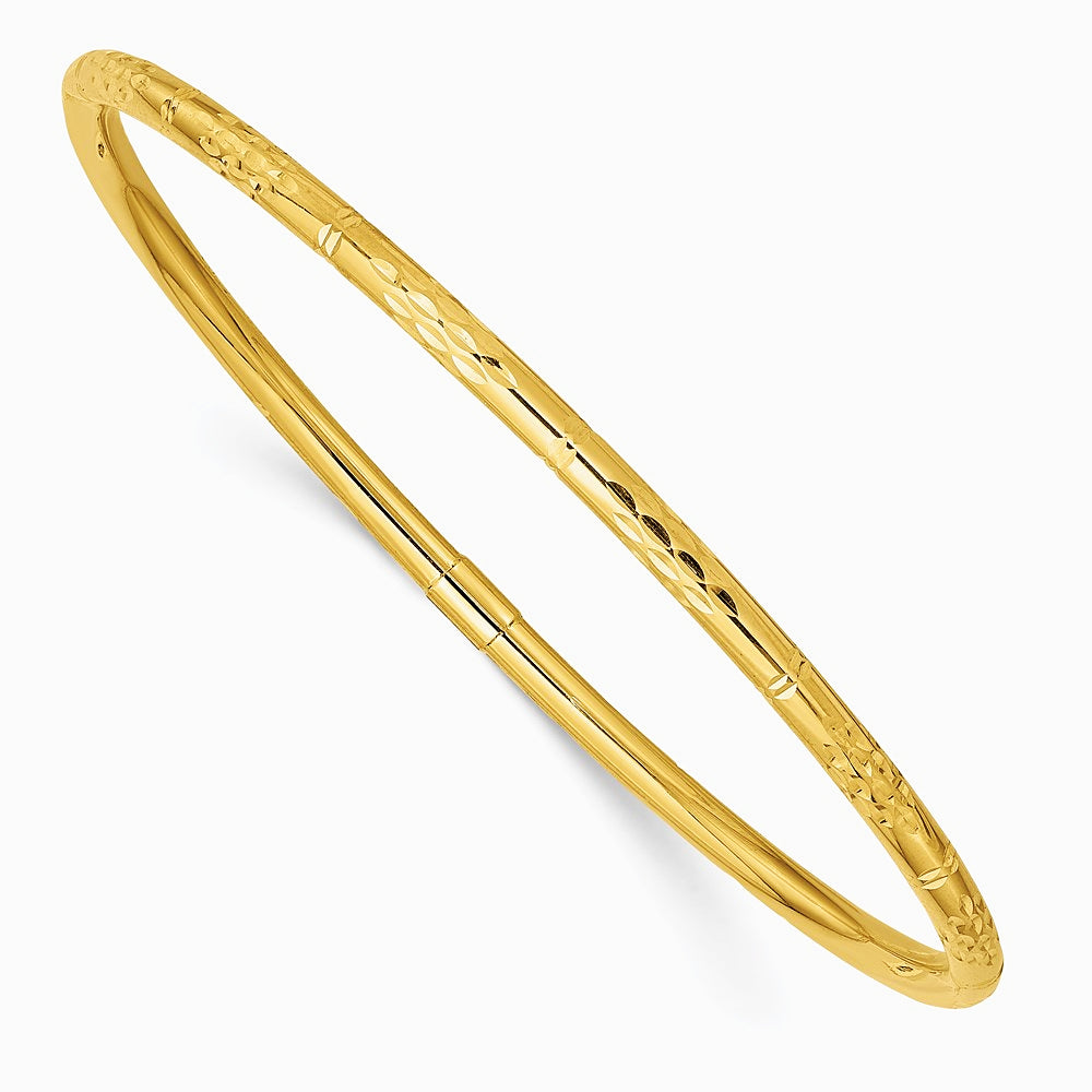 14K Yellow Gold Polished Diamond-cut Slip-on Bangle