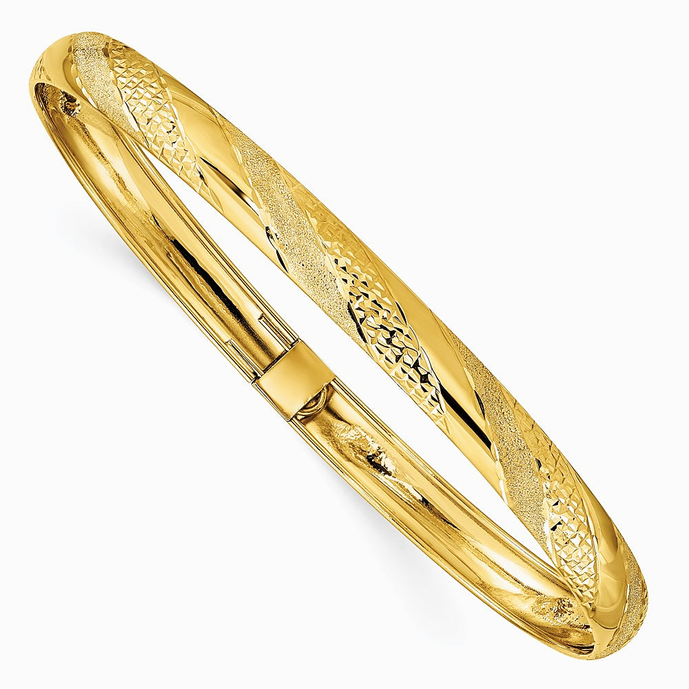14K Yellow Gold Twisted Diamond-cut Flexible Bangle - Product Photo