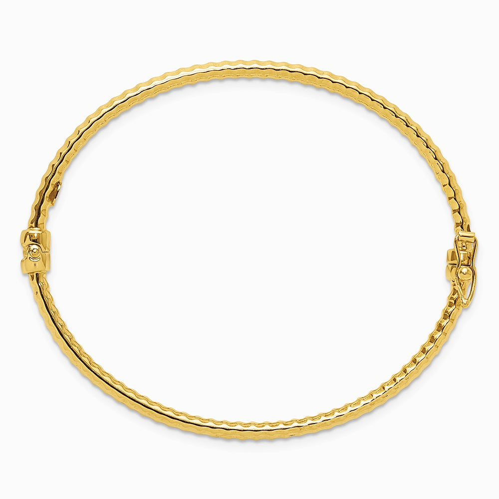 14K Yellow Gold Polished and Textured Hinged Bangle Bracelet - Product Photo
