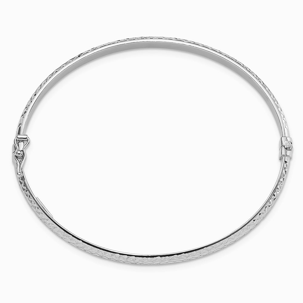 14K White Gold Diamond Cut 4mm Hinged Bangle - Product Photo