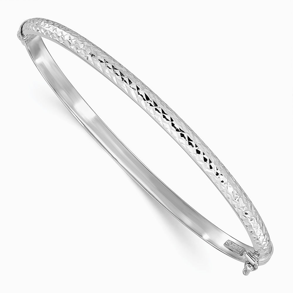 14K White Gold Diamond Cut 4mm Hinged Bangle - Product Photo