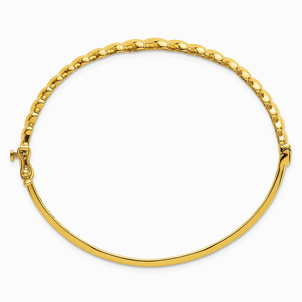 14K Yellow Gold Polished Graduated Oval Fancy Hinged Bangle - Product Photo