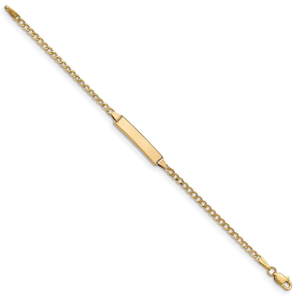 14K Yellow Gold Semi-Solid Polished Cuban ID Bracelet - Product Photo