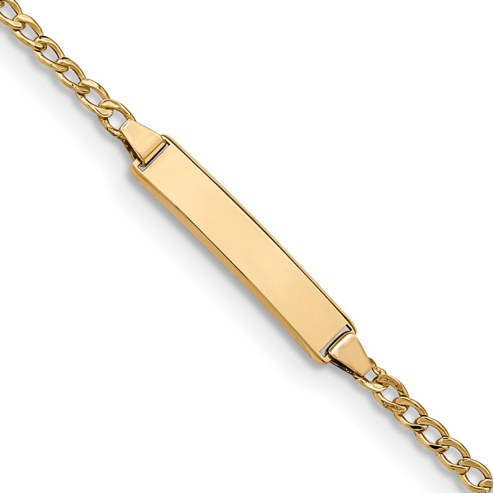 14K Yellow Gold Semi-Solid Polished Cuban ID Bracelet - Product Photo