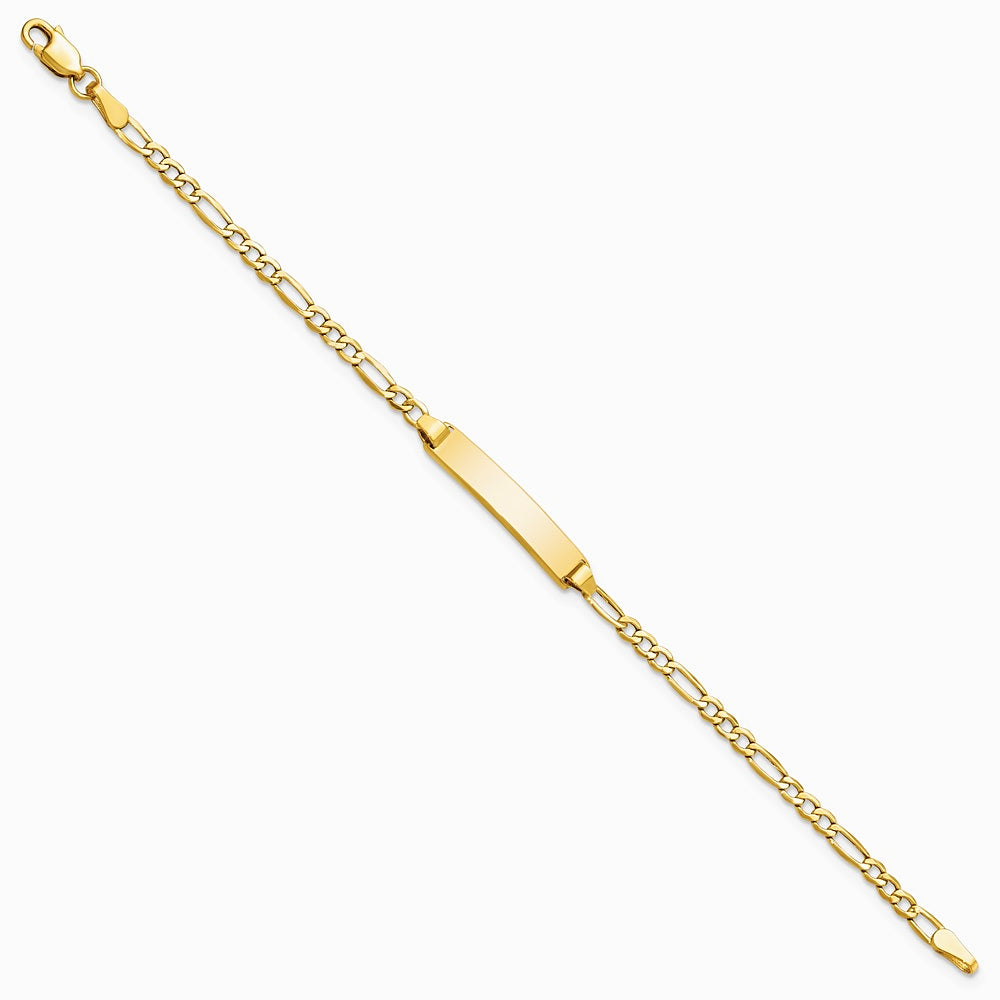 14K Yellow Gold Semi-Solid Polished Figaro ID Bracelet - Product Photo