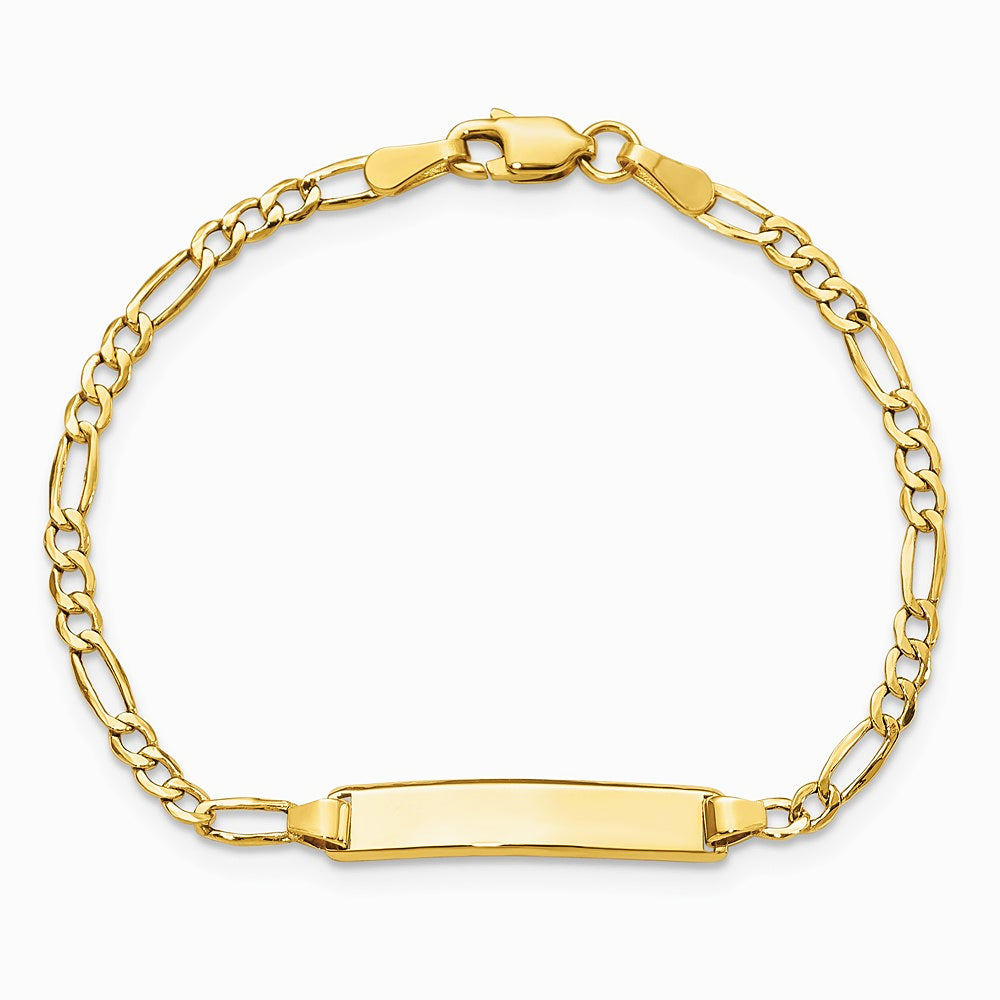 14K Yellow Gold Semi-Solid Polished Figaro ID Bracelet - Product Photo