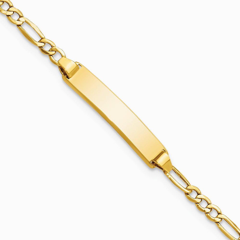 14K Yellow Gold Semi-Solid Polished Figaro ID Bracelet - Product Photo