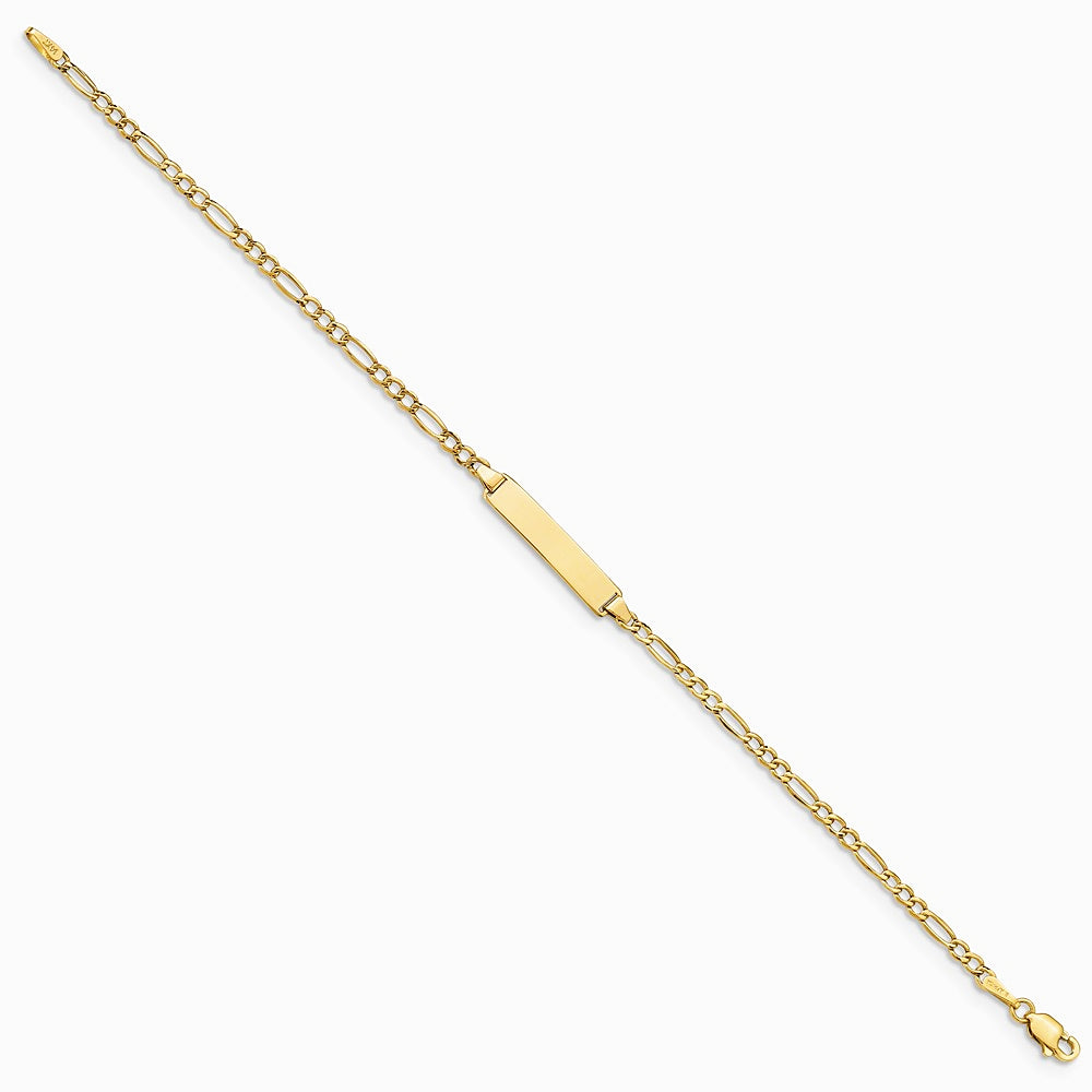 14K Yellow Gold Semi-Solid Polished Figaro ID Bracelet - Product Photo