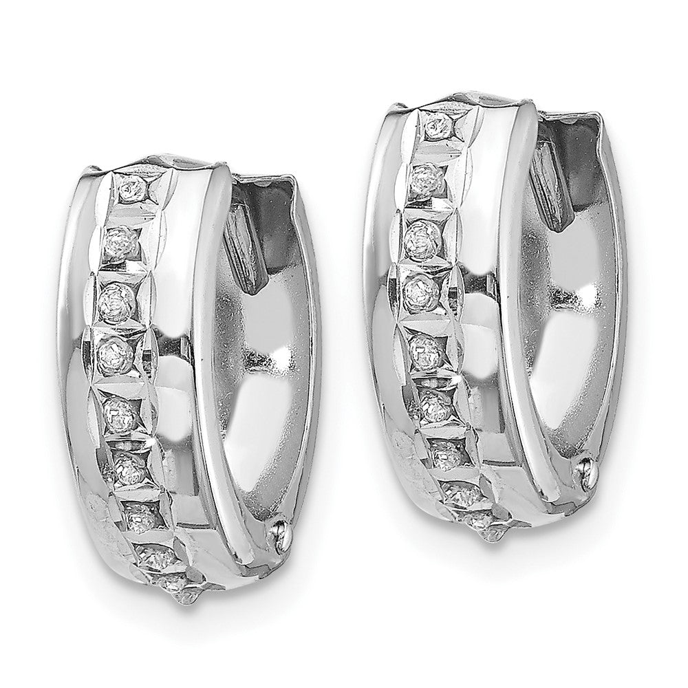 14K White Gold Dia. Fascination Dia. Dust/Accent Hinged Hoop Earrings - Product Photo