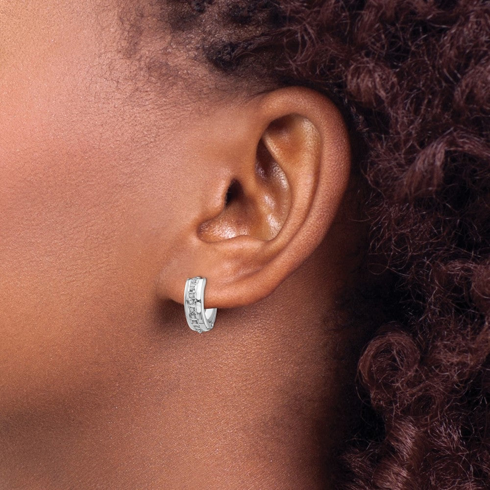 14K White Gold Dia. Fascination Dia. Dust/Accent Hinged Hoop Earrings - Product Photo