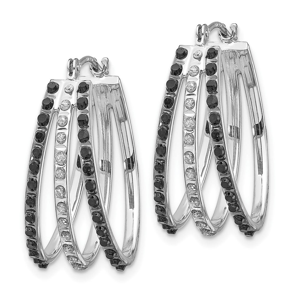 14K White Gold Diamond Fascination Dia. Dust/Accent Oval B&W 3 Hoop Earrings - Product Photo