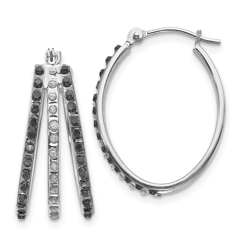 14K White Gold Diamond Fascination Dia. Dust/Accent Oval B&W 3 Hoop Earrings - Product Photo