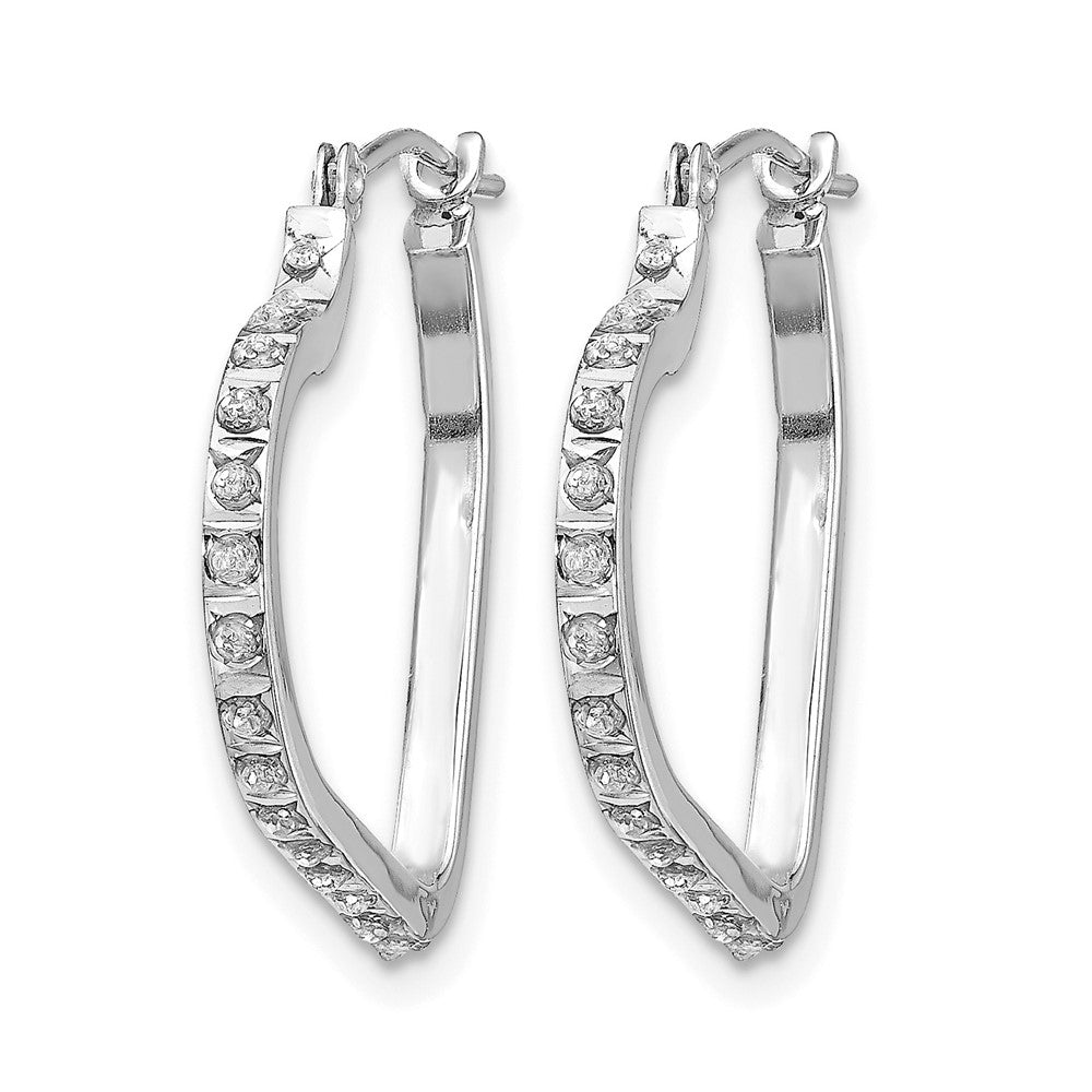 14K White Gold Diamond Dust/Accent Heart Hoops - Product Photo