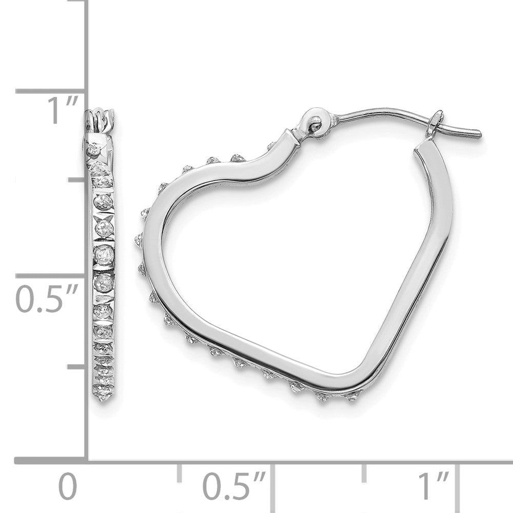 14K White Gold Diamond Dust/Accent Heart Hoops - Product Photo