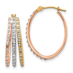 14K Tri-color Diamond Fascination Dia. Dust/Accent Oval 3 Hoop Earrings - Product Photo