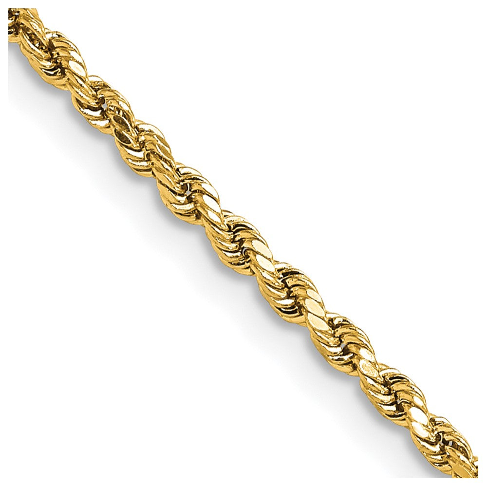 14K Yellow Gold 2.25mm Semi-solid Diamond-Cut Rope Chain Necklace 16"-24"