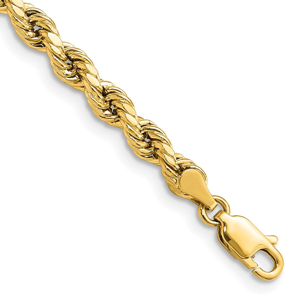 14K Yellow Gold 4mm Semi-solid Diamond-Cut Rope Chain Bracelet 7"-8"
