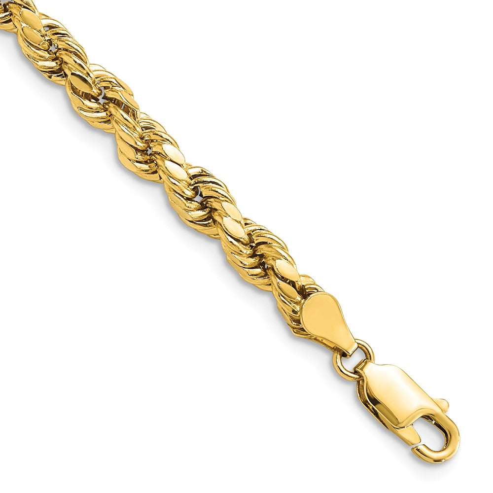 14K Yellow Gold 4.9mm Semi-solid Diamond-Cut Rope Chain Bracelet 7"-8"