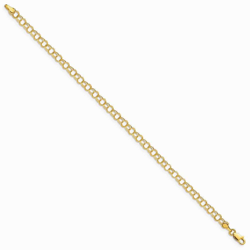 14K Yellow Gold Hollow Double Link Charm Bracelet - Product Photo