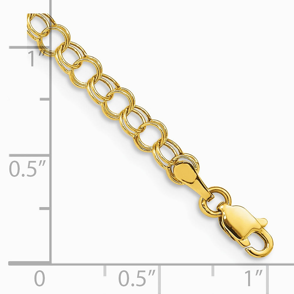 14K Yellow Gold Hollow Double Link Charm Bracelet - Product Photo