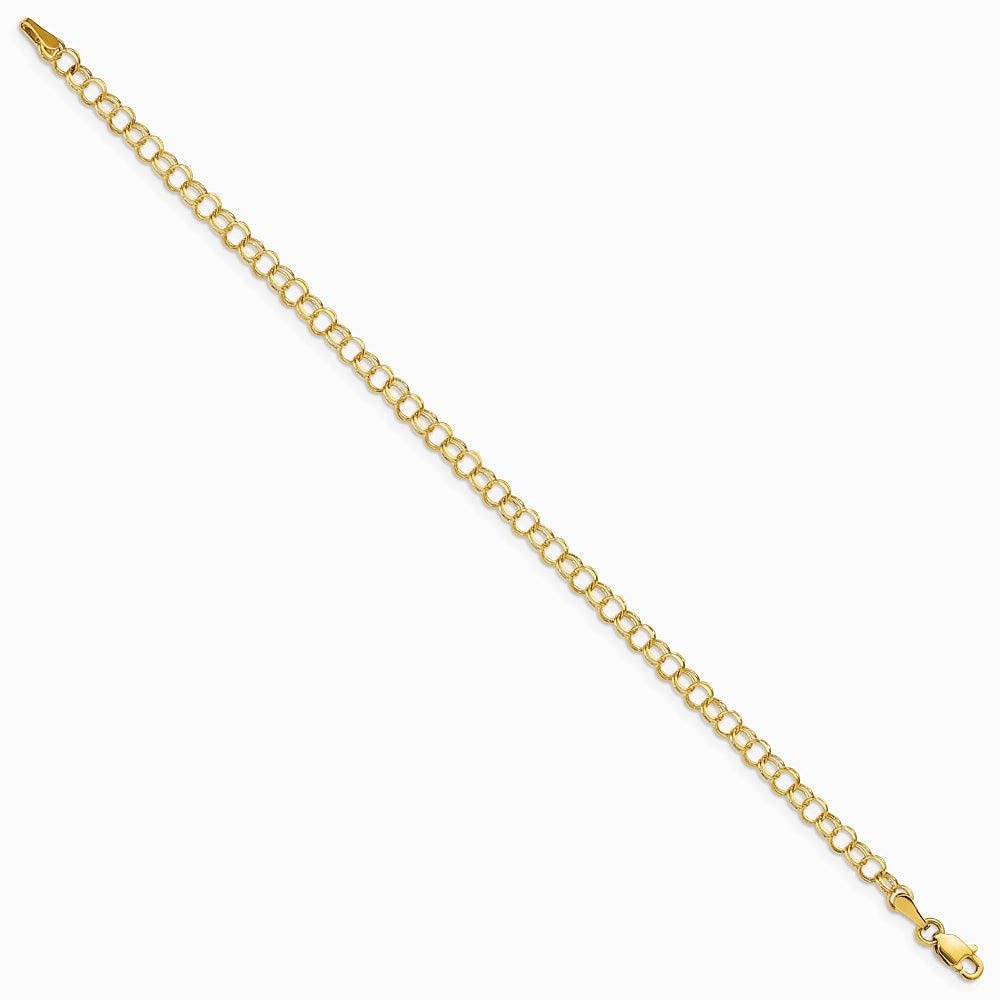 14K Yellow Gold Solid Double Link Charm Bracelet - Product Photo